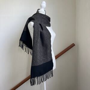 Vintage Brown Grey Black Plaid Neck‎ Scarf Merino Wool Made in Germany